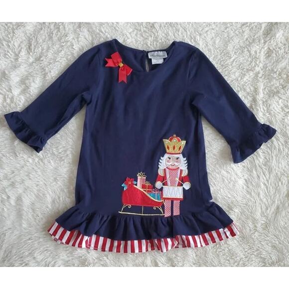 Rare Editions Girls Dress/Shirt Size 12 NAVY RED NUTCRACKER Christmas Holiday - Picture 1 of 7